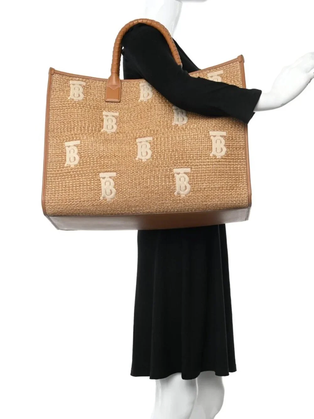 NWT Burberry Freya Raffia Natural Logo Large Tote Shoulder Bag Shopper